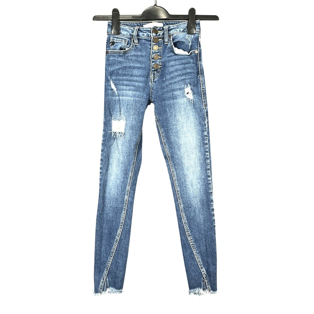 KANCAN Kaliyah BLUE Stretch Destroyed Denim HIGH RISE Ankle SKINNY JEANS 0/23